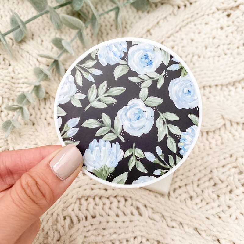 #13 Blue Rose White Border Sticker