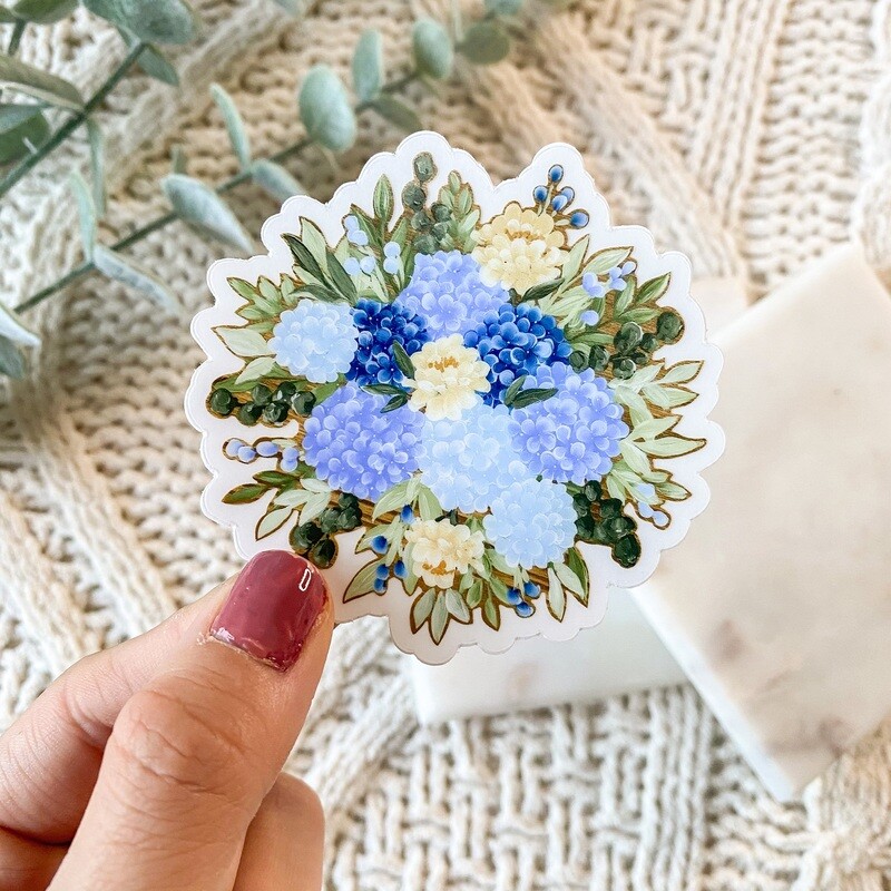 #30 Blue Hydrangea Bouquet CLEAR Border Sticker