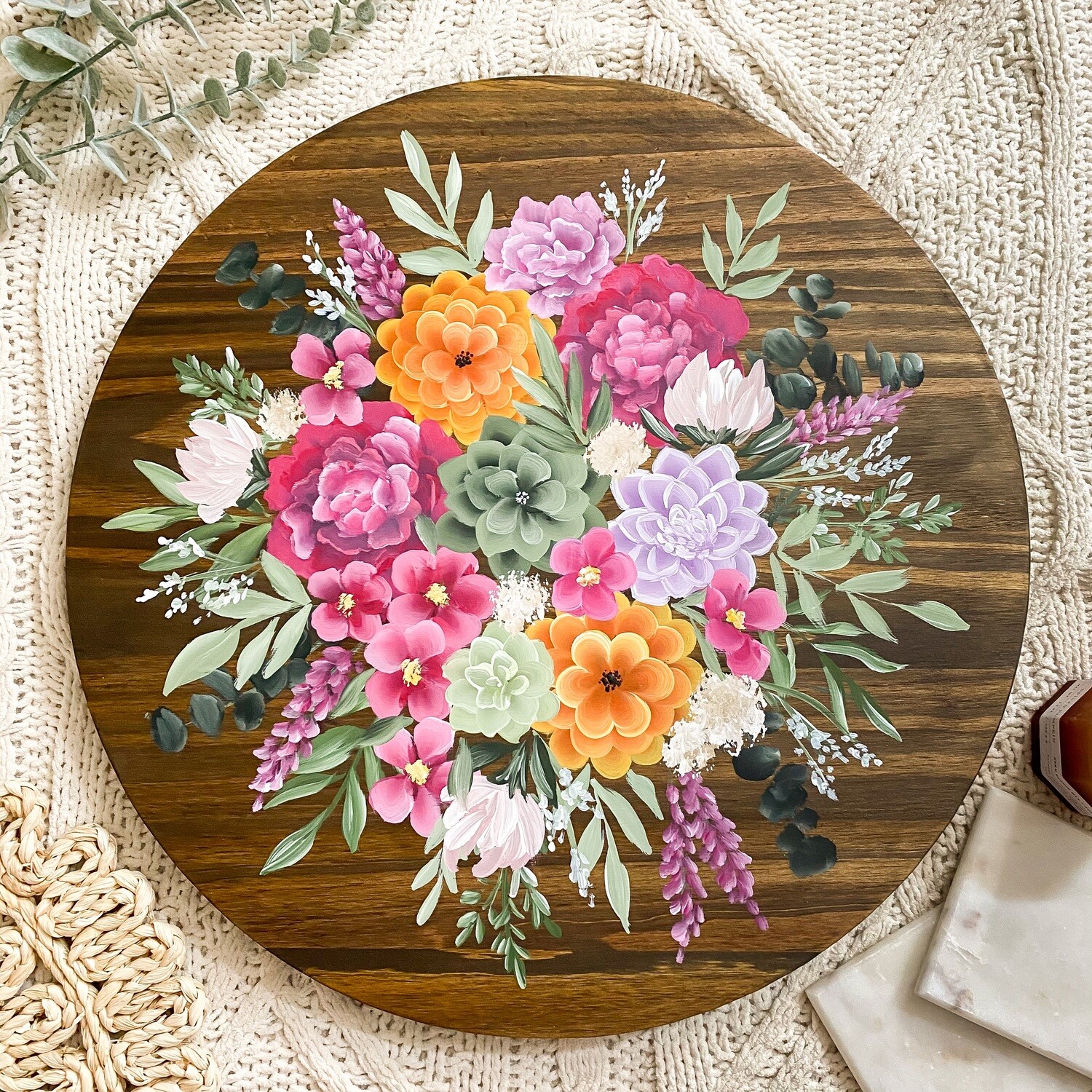 Anna S: 18" CUSTOM BOUQUET Lazy Susan OR Wood Sign Anna S: 18" CUSTOM BOUQUET Lazy Susan OR Wood Sign