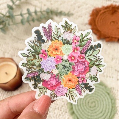 #22 Magenta Bouquet WHITE Border Sticker
