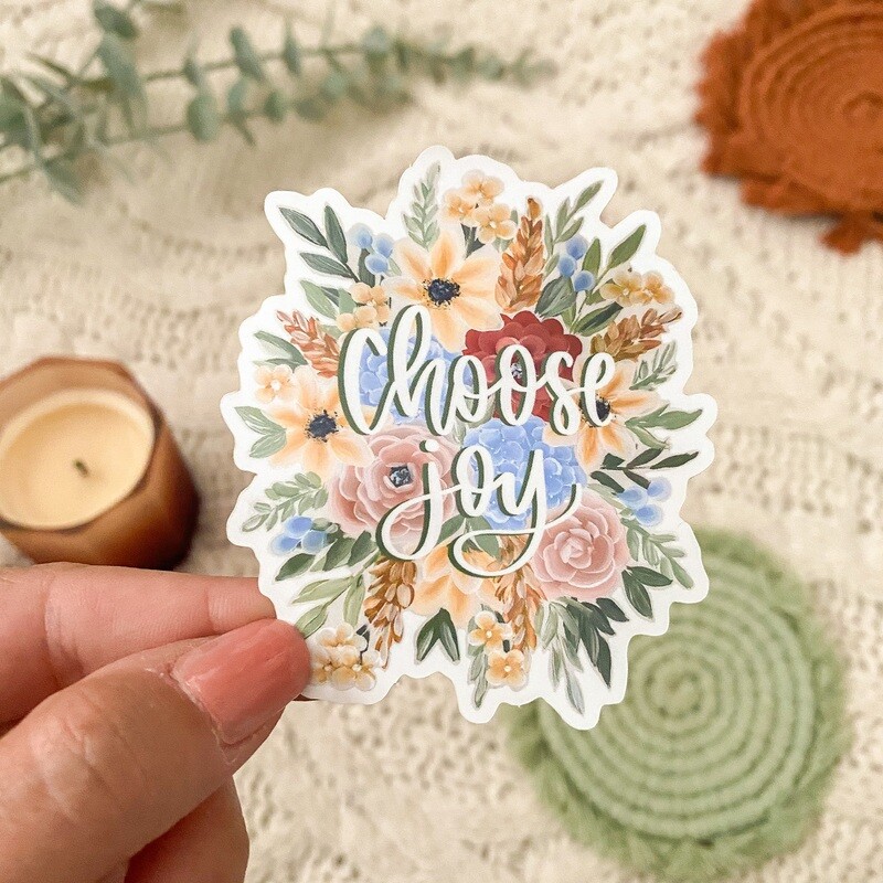 #3 "Choose Joy" Bouquet WHITE Border Sticker