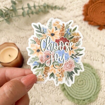 #3 "Choose Joy" Bouquet WHITE Border Sticker
