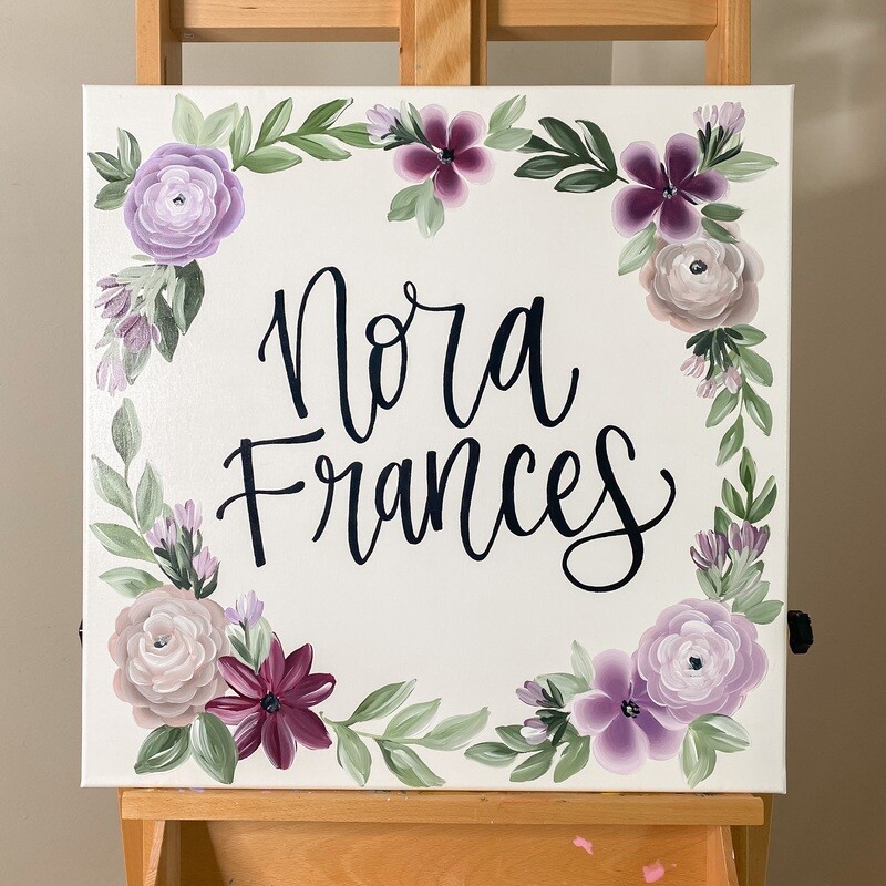 Name + Custom Floral Wreath Nursery Canvas Name + Custom Floral Wreath Nursery Canvas