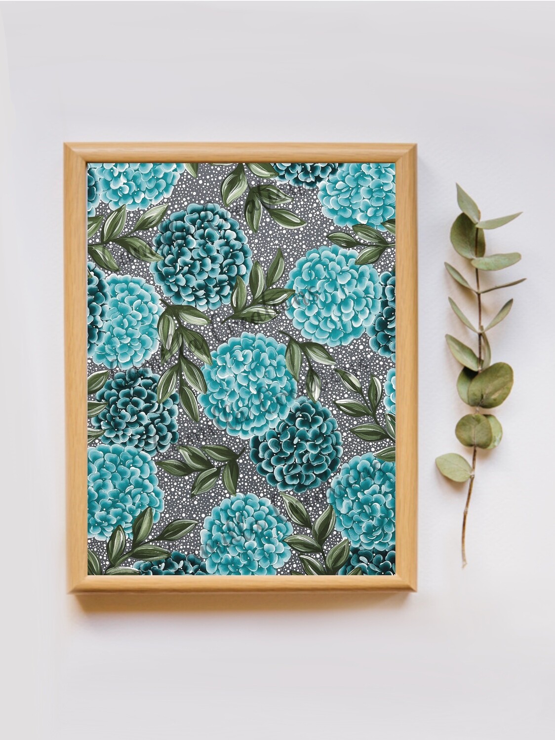 #53 Dotted Teal Hydrangea Floral Print #53 Dotted Teal Hydrangea Floral Print