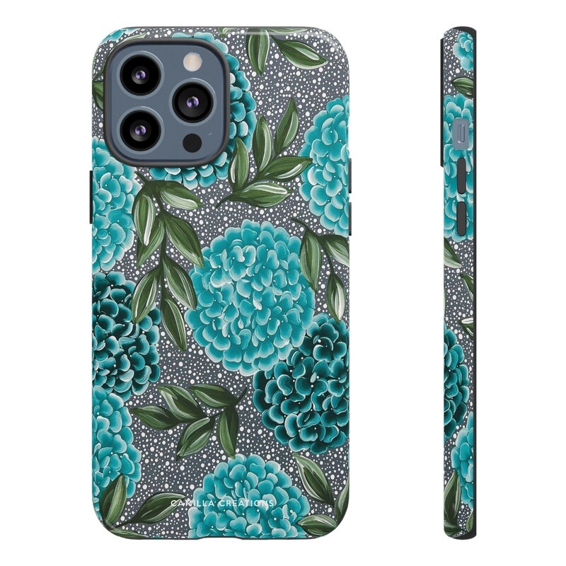Dotted Teal Hydrangea Design Hard Phone Case