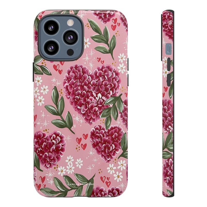 VDAY Pink Hydrangea Heart Hard Phone Case