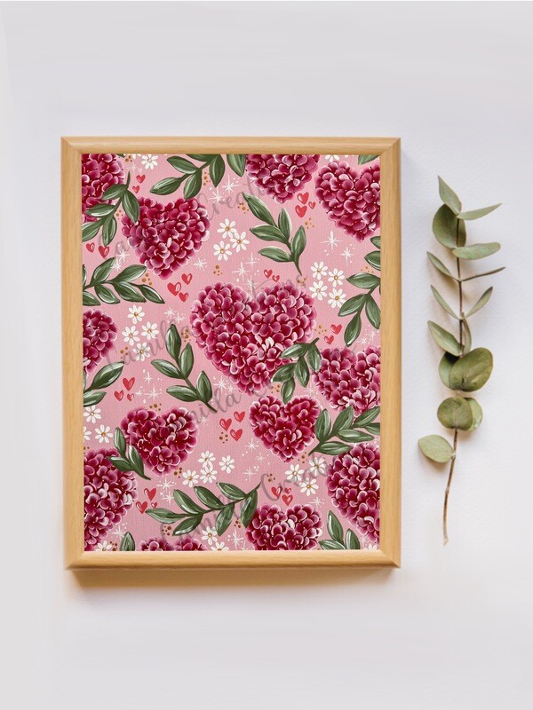 #57 Valentine's Day PINK Hydrangea Heart Floral Print