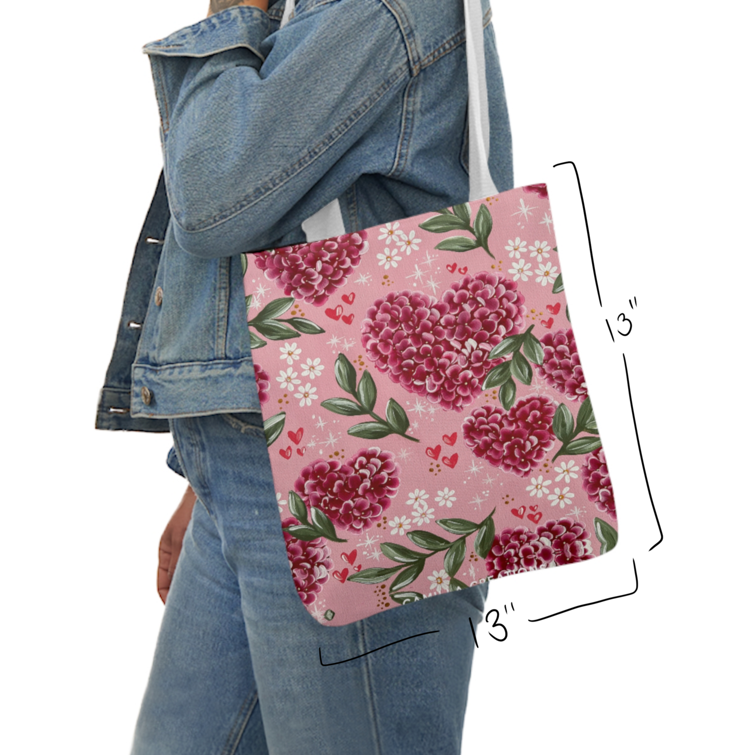 VDAY Pink Heart Hydrangea Tote Bag VDAY Pink Heart Hydrangea Tote Bag, SIZE: 13" x 13"
