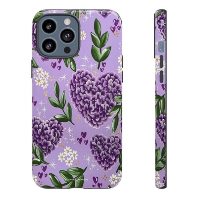 Purple Hydrangea Heart Hard Phone Case