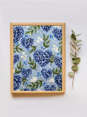 #59 BLUE Hydrangea Heart Floral Print