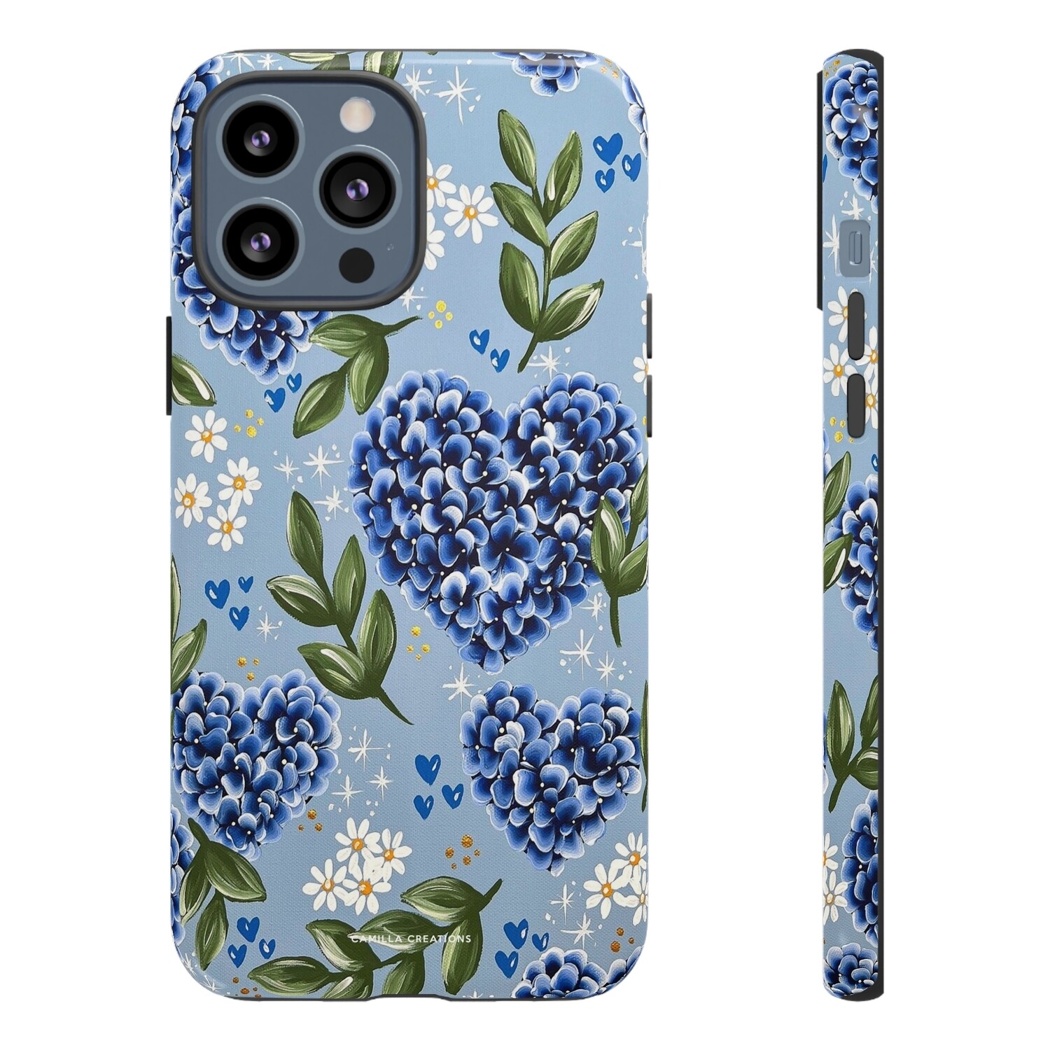 BLUE Hydrangea Heart Hard Phone Case