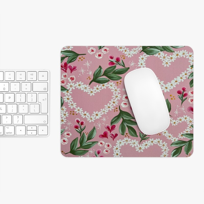 Pink Daisy Heart Rectangle Mouse Pad