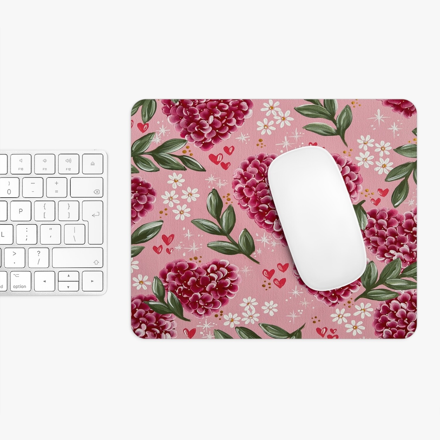 Pink Hydrangea Heart Rectangle Mouse Pad