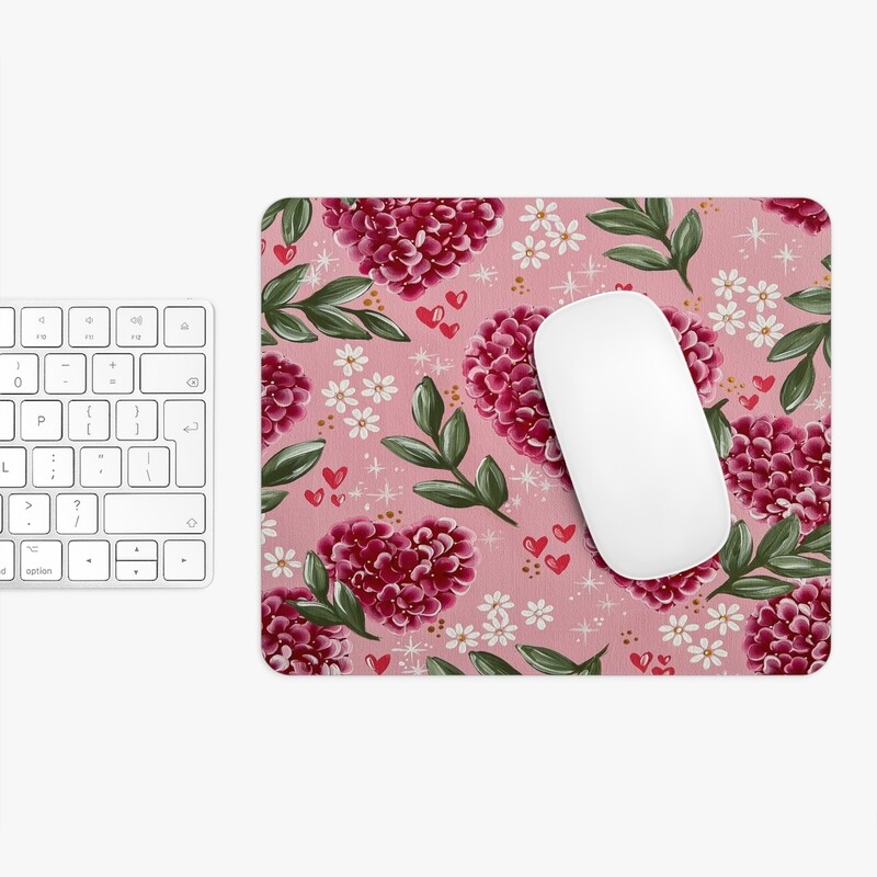Pink Hydrangea Heart Rectangle Mouse Pad