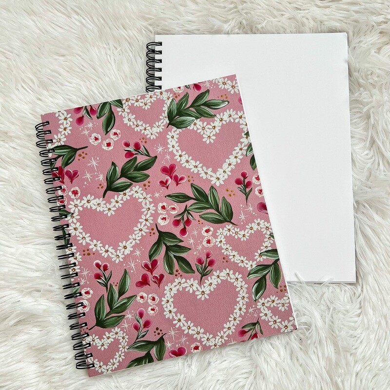 #22 *BLANK PAGES* Pink Daisy Heart Spiral Notebook 7x9 in.