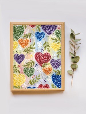 #61 RAINBOW Hydrangea Heart Floral Print