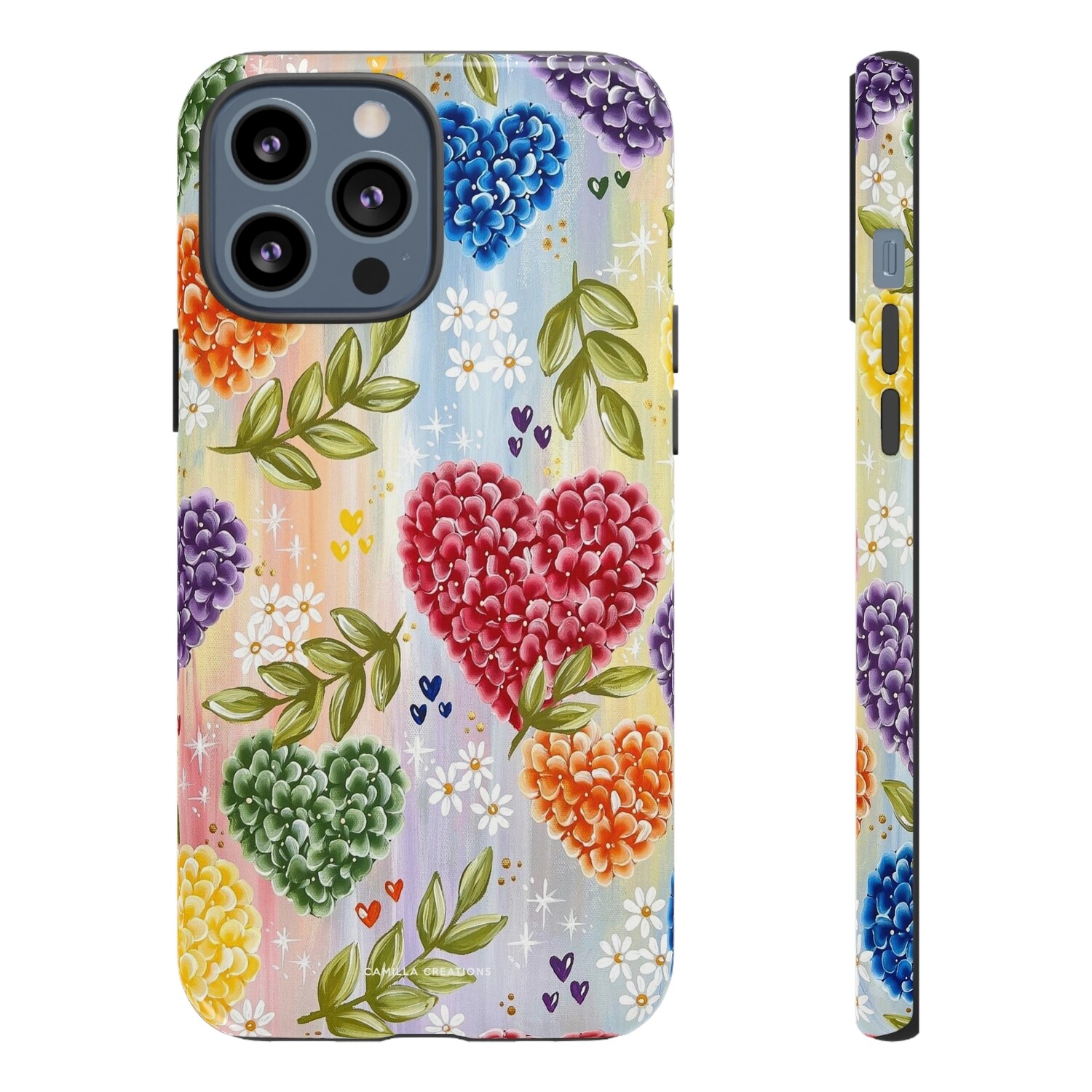 RAINBOW Hydrangea Heart Hard Phone Case RAINBOW Hydrangea Heart Hard Phone Case