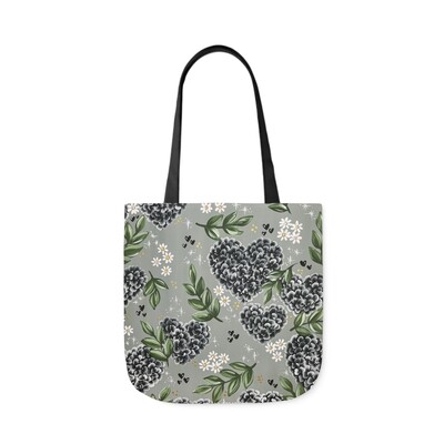 BLACK Hydrangea Heart Tote Bag