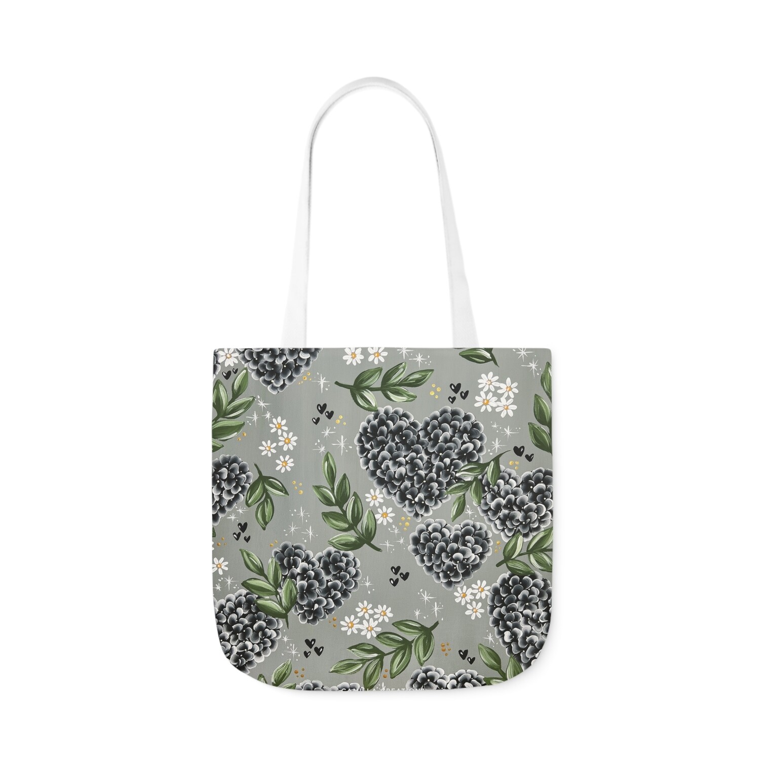 BLACK Hydrangea Heart Tote Bag BLACK Hydrangea Heart Tote Bag, SIZE: 13" x 13"