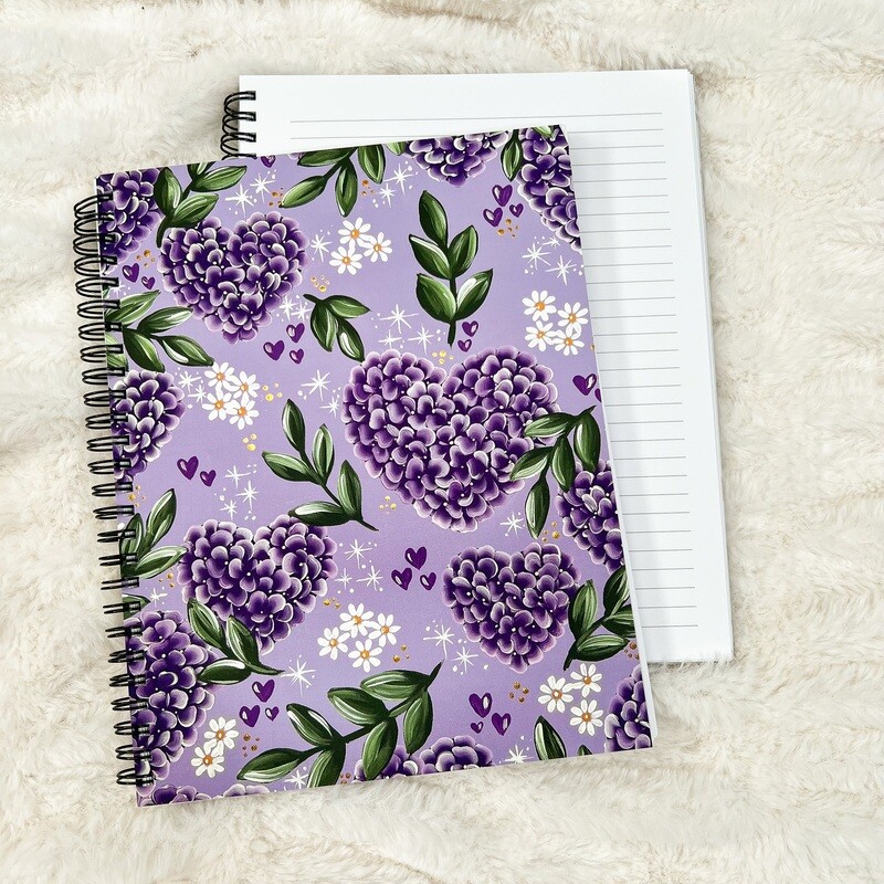 #24 PURPLE Hydrangea Heart Spiral Notebook 7x9 in.
