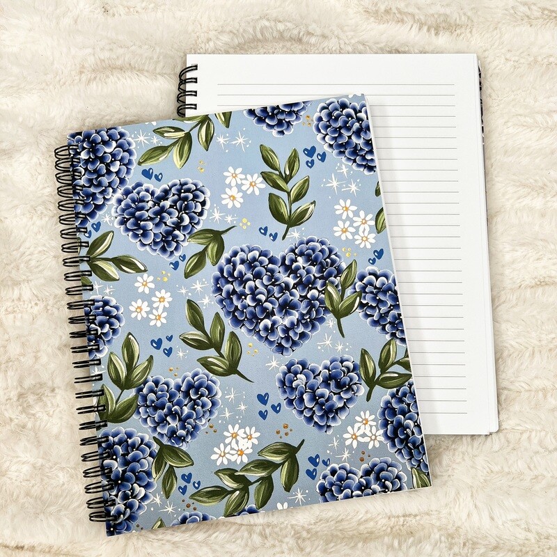 #23 BLUE Hydrangea Heart Spiral Notebook 7x9 in.