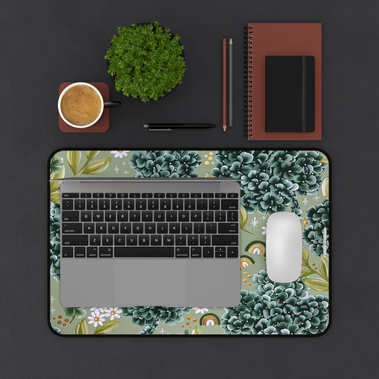 Hydrangea 4 Leaf Clover Nonslip Desk Mat (3 sizes), Size: 12” × 18”