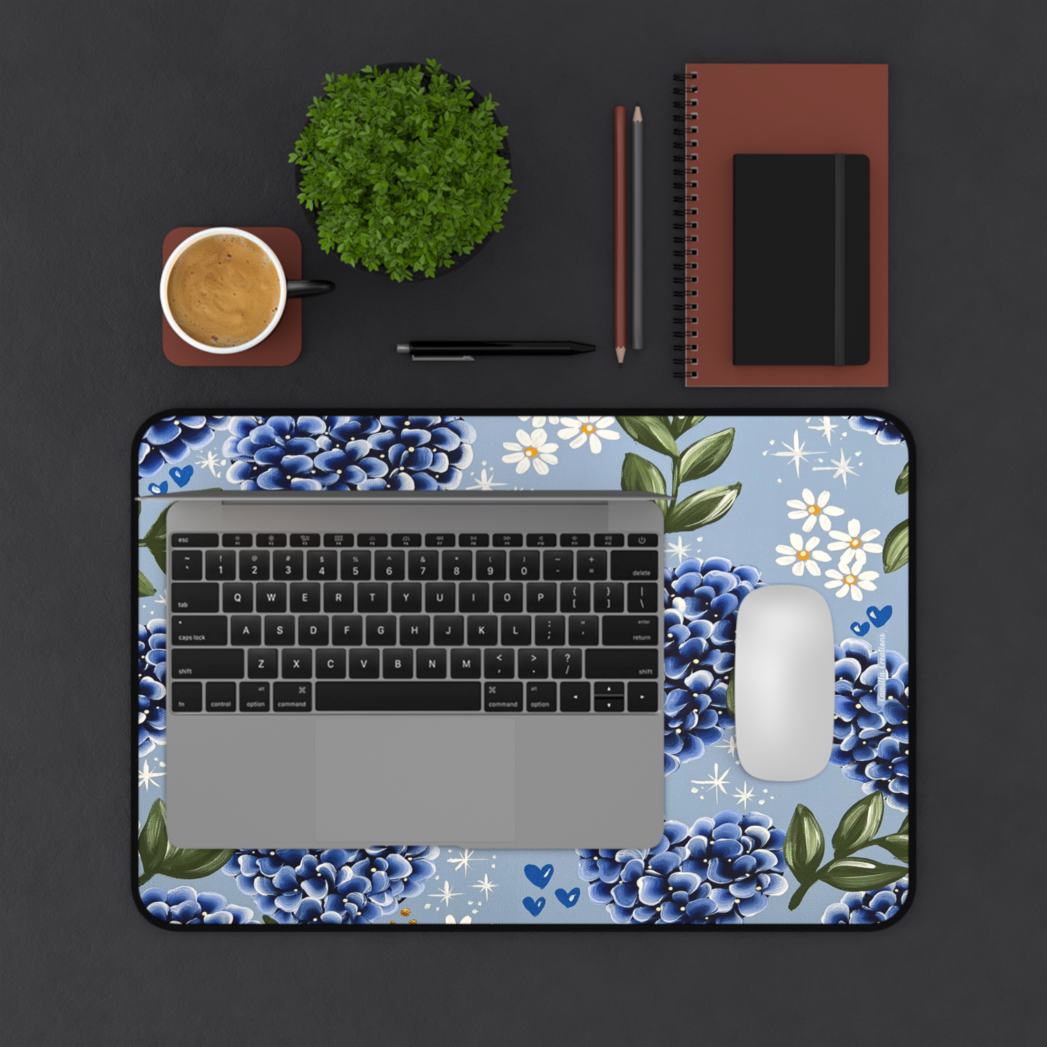BLUE Hydrangea Heart Nonslip Desk Mat (3 sizes), Size: 12” × 18”