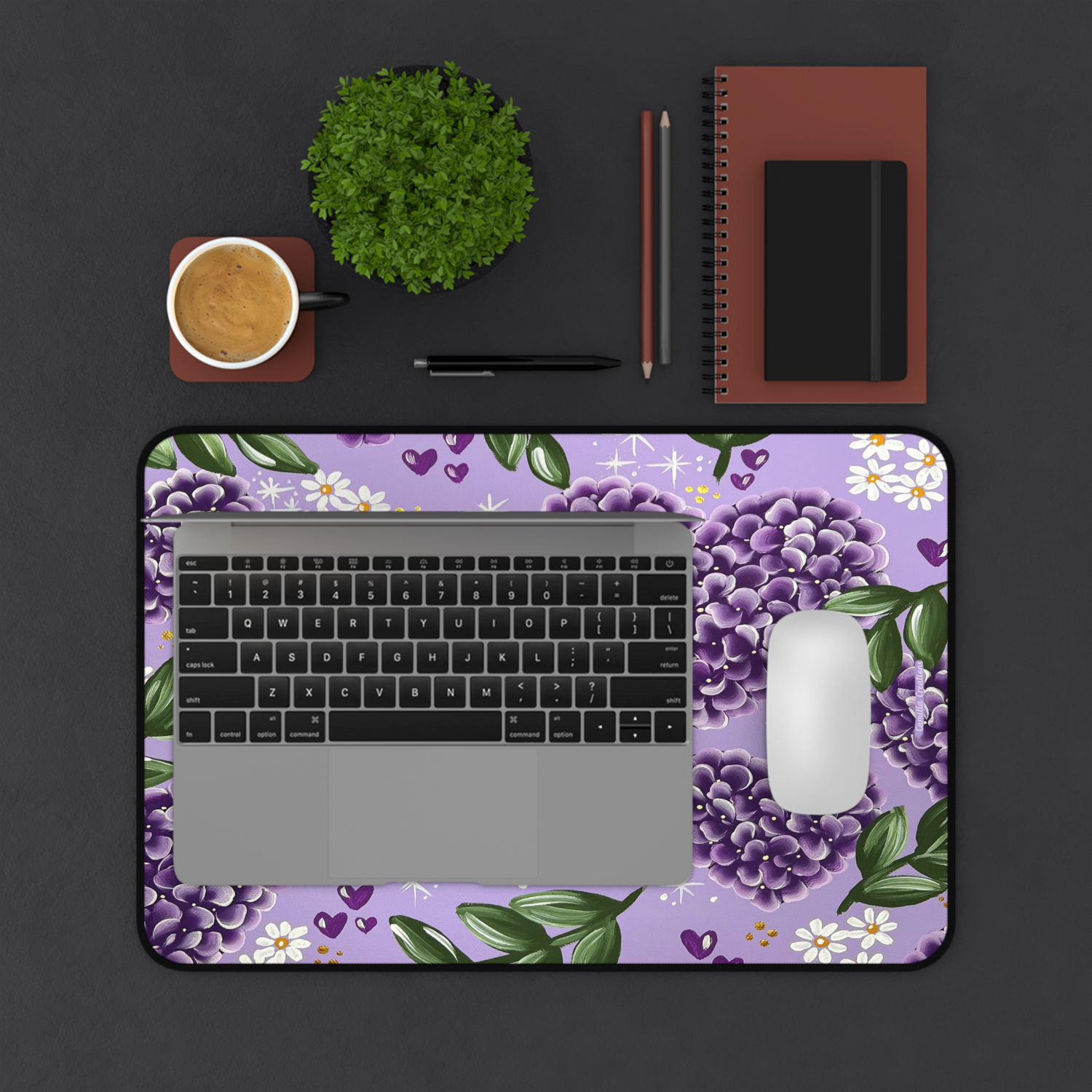 PURPLE Hydrangea Heart Nonslip Desk Mat (3 sizes), Size: 12” × 18”