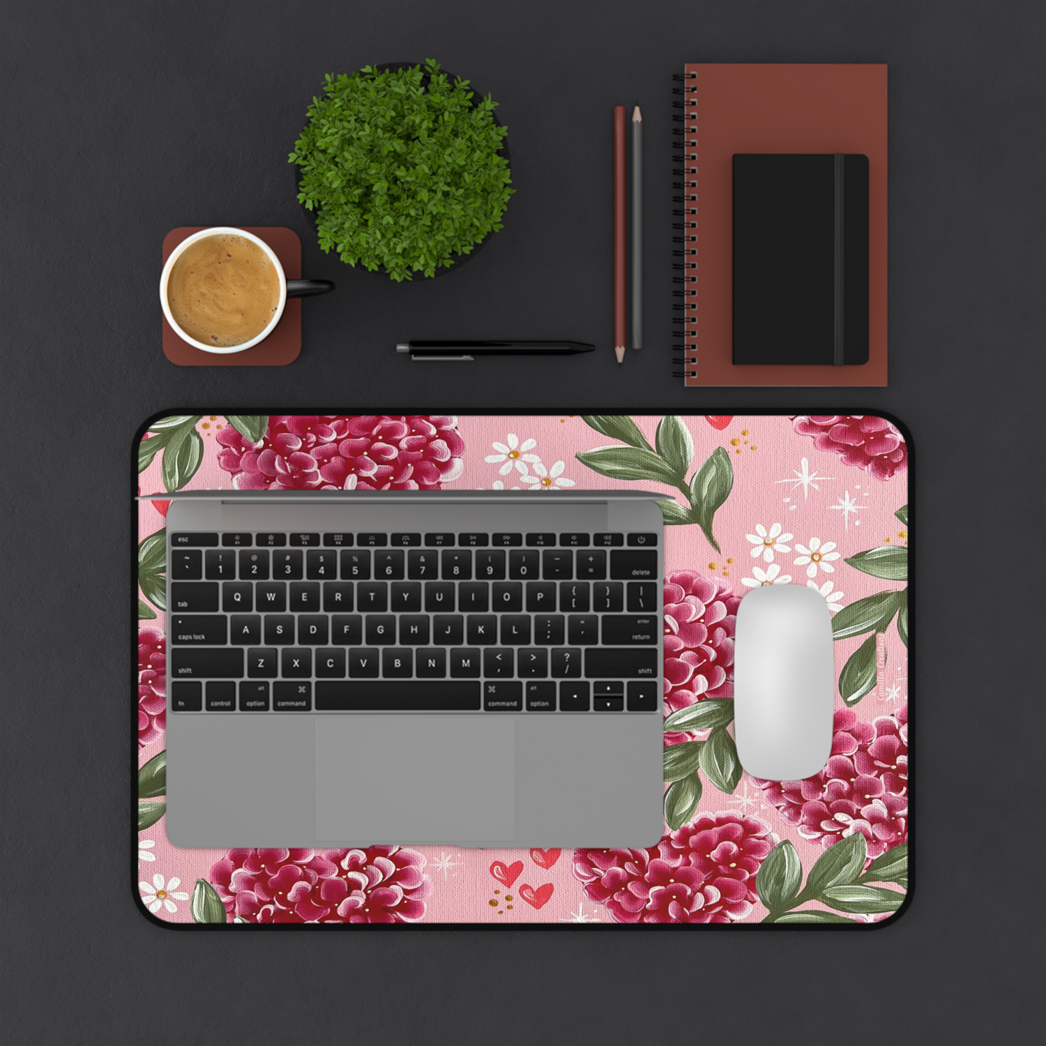 PINK Hydrangea Heart Nonslip Desk Mat (3 sizes) PINK Hydrangea Heart Nonslip Desk Mat (3 sizes), Size: 12” × 18”