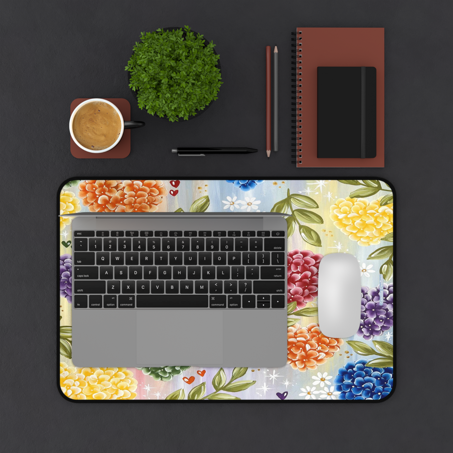 RAINBOW Hydrangea Heart Nonslip Desk Mat (3 sizes), Size: 12” × 18”