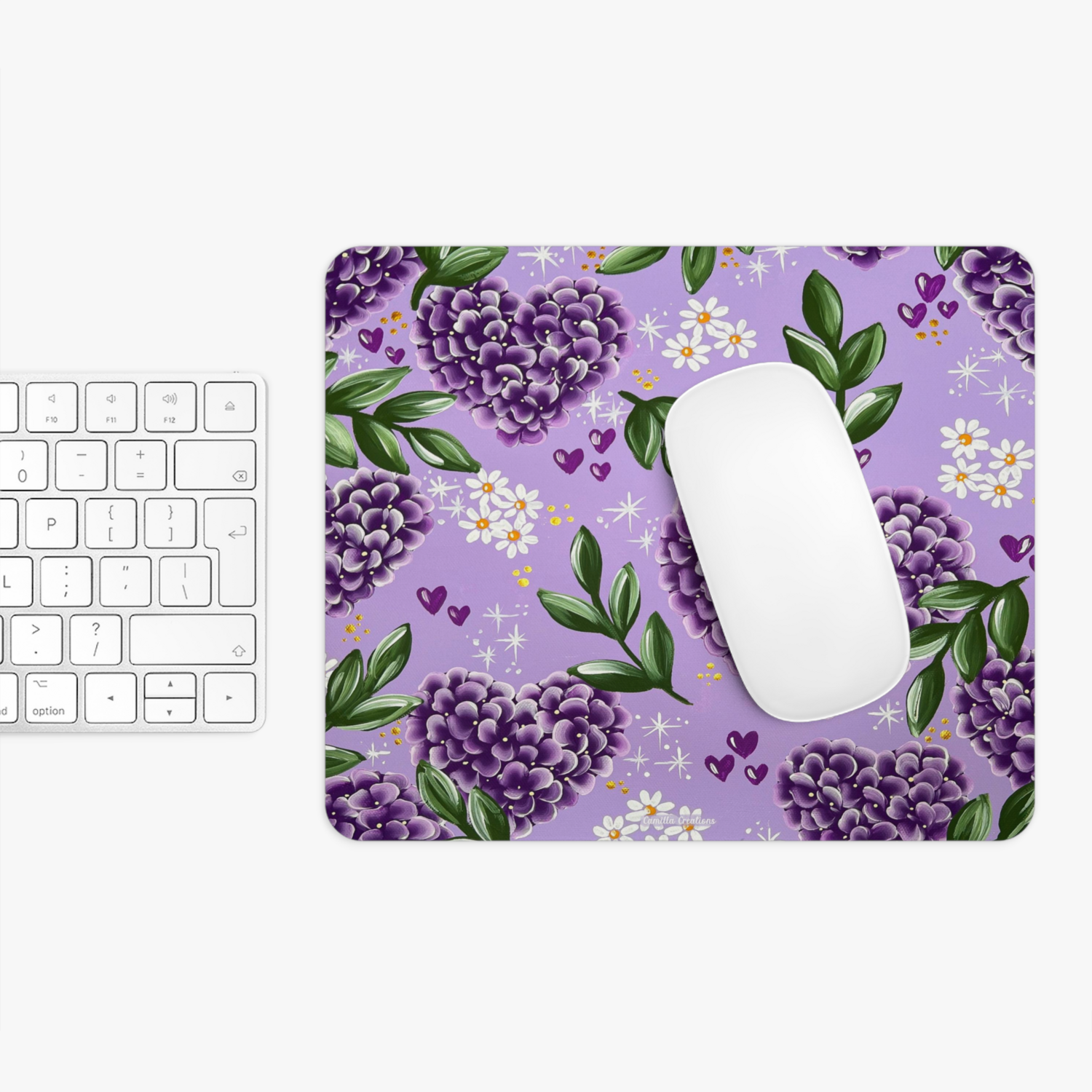 #16 Floral Rectangle Mouse Pad (Purple Hydrangea Heart)