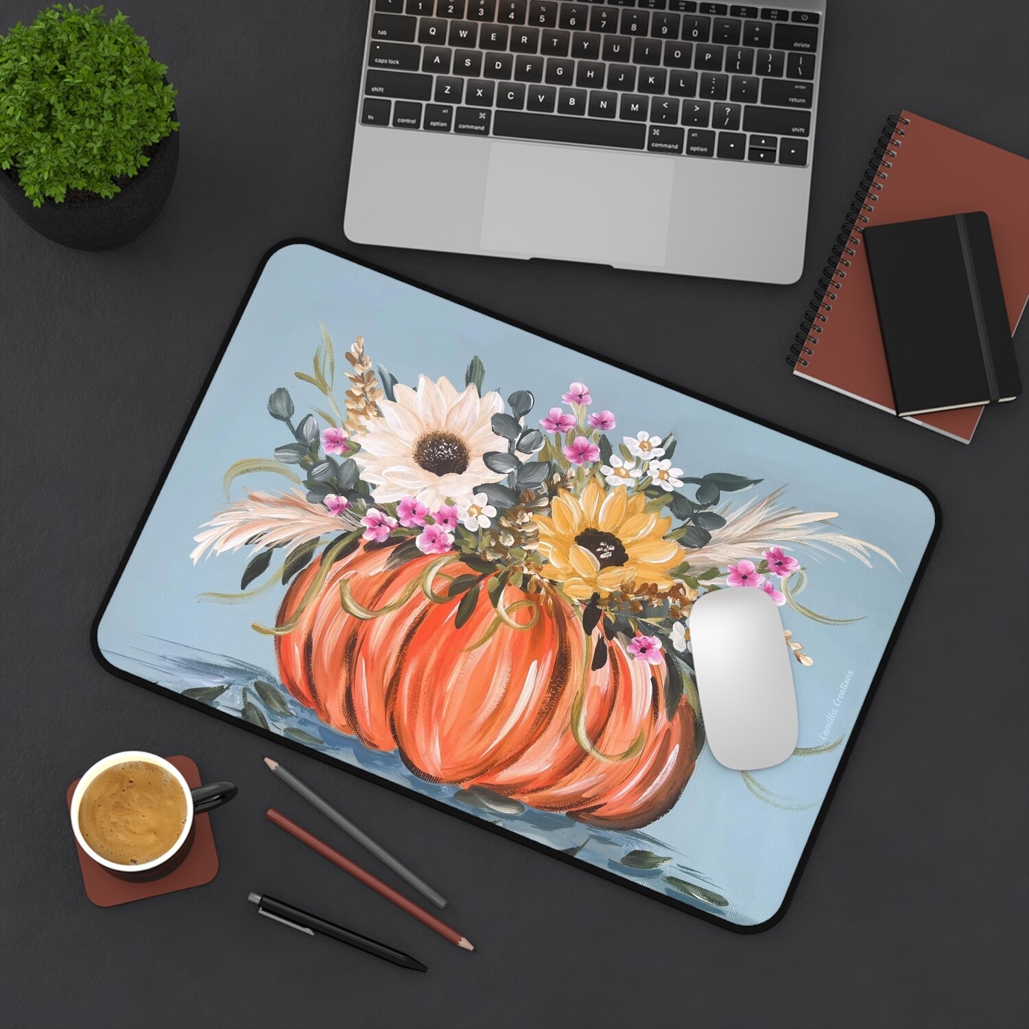 Fall Blue Pumpkin Vase Desk Mat (3 sizes)