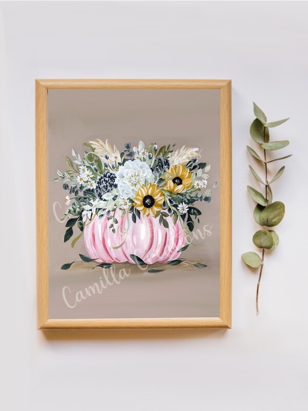 #88 Pink + Cream Pumpkin Vase Floral Print