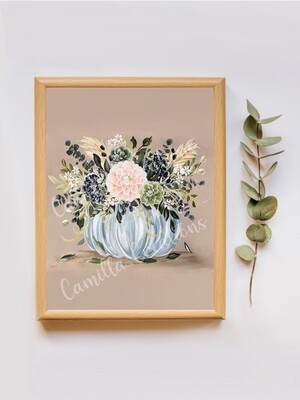 #89 Blue + Cream Pumpkin Vase Floral Print