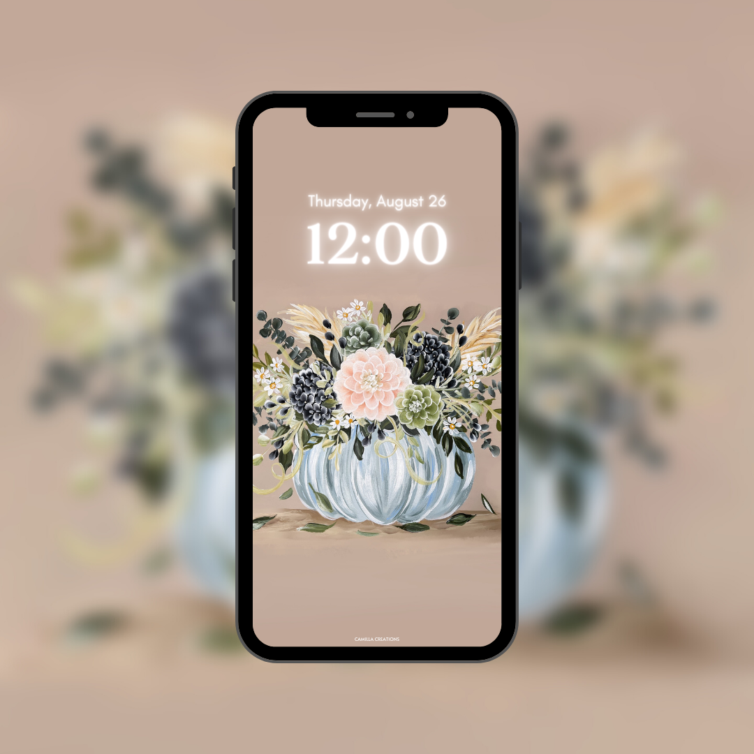 #55 Blue + Cream Pumpkin Vase Background/Wallpaper
