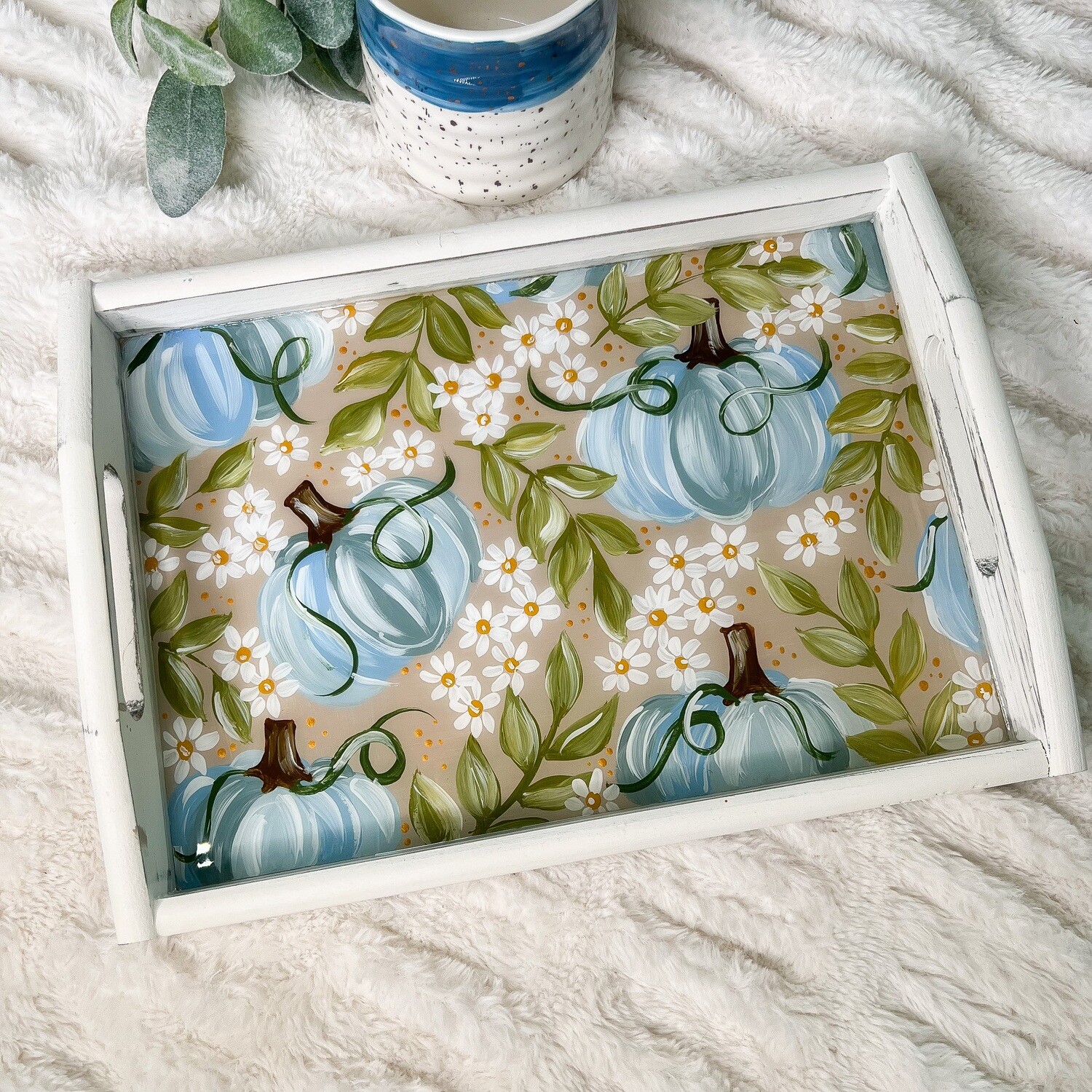 Pumpkin SMALL Distressed White Tray Pumpkin SMALL Distressed White Tray