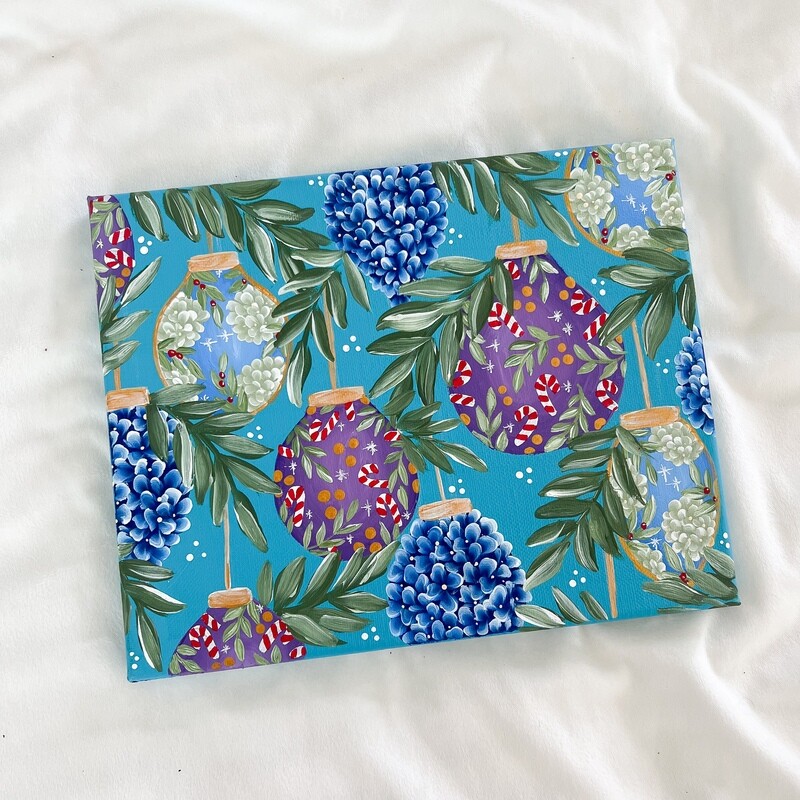 8x10" Original Teal Ornament Hand Painted Canvas