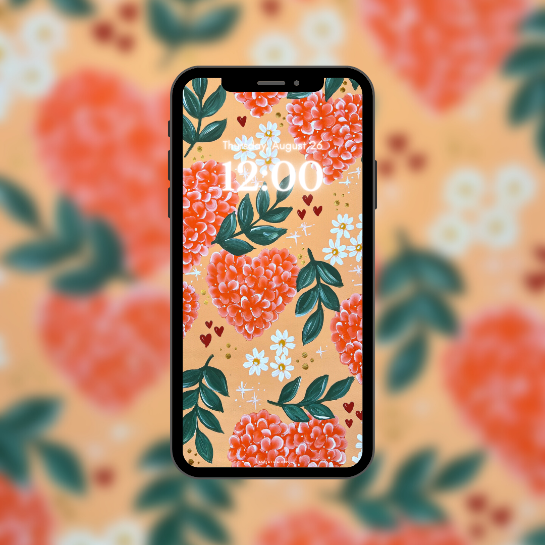 #61 Orange Hydrangea Heart Background/Wallpaper (2 parts) #61 Orange Hydrangea Heart Background/Wallpaper (2 parts)