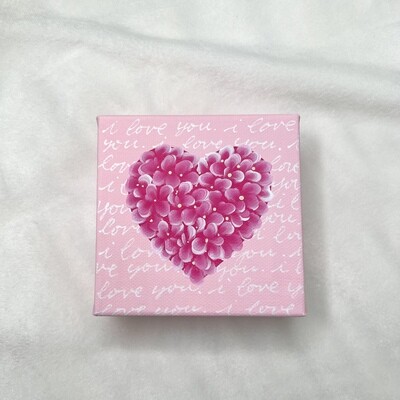#1 4x4" Pink "I Love You" Hand Painted Canvas