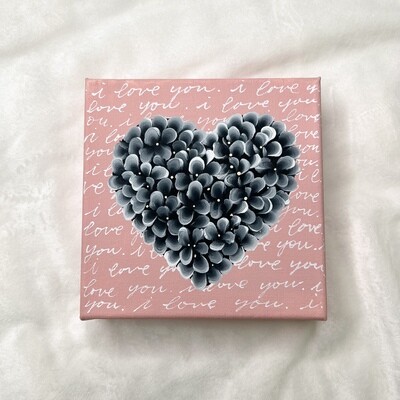 #8 6x6" Black "I Love You" Hand Painted Canvas