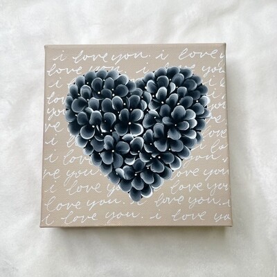 #10 6x6" Black "I Love You" Hand Painted Canvas