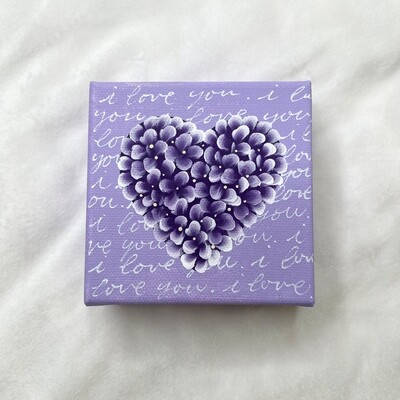 #8 4x4" Purple "I love you" Hand Painted Canvas