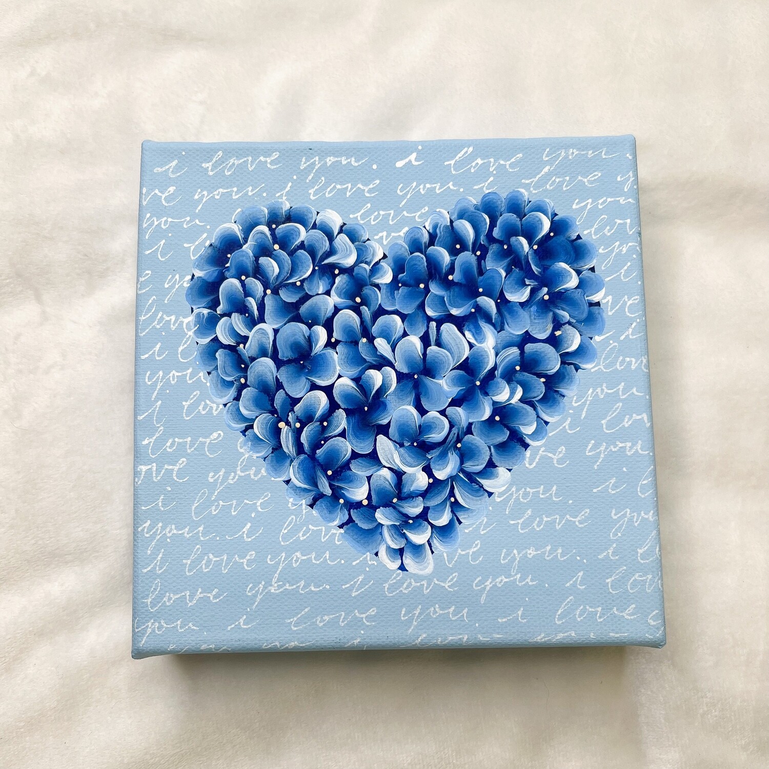 #12 6x6" Blue "I Love You" Hand Painted Canvas
