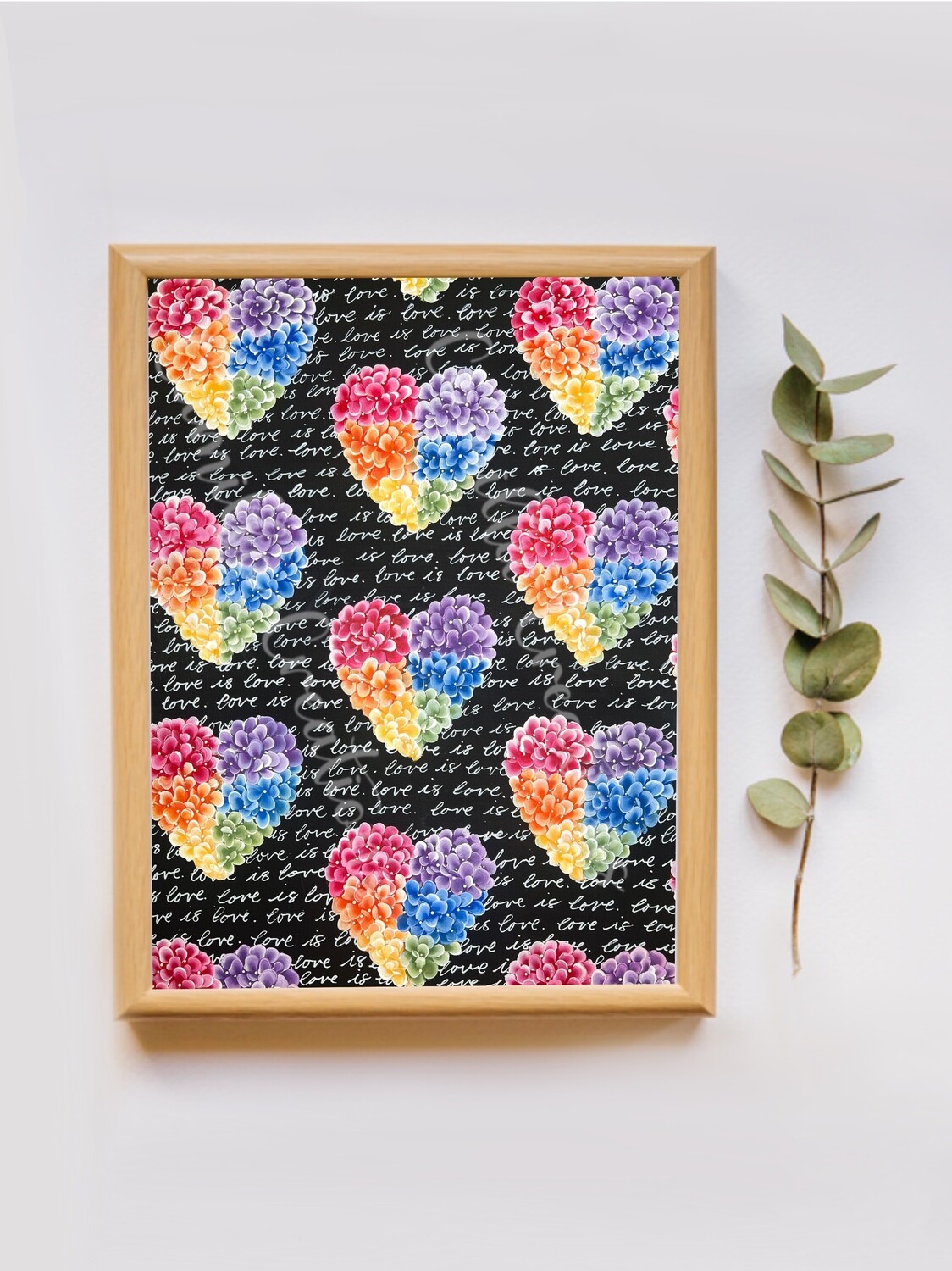 #95 Rainbow Hydrangea Heart Floral Print