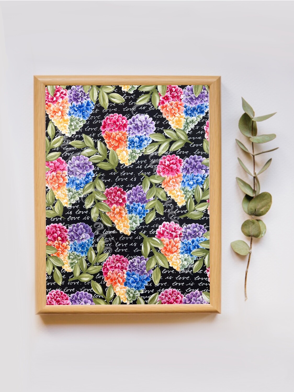 #94 Rainbow Hydrangea Heart Floral Print