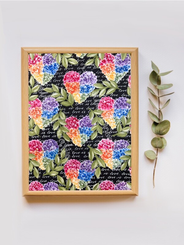 #94 Rainbow Hydrangea Heart Floral Print