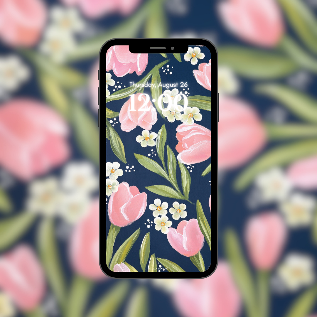 #67 Coral + Navy Tulip Background/Wallpaper
