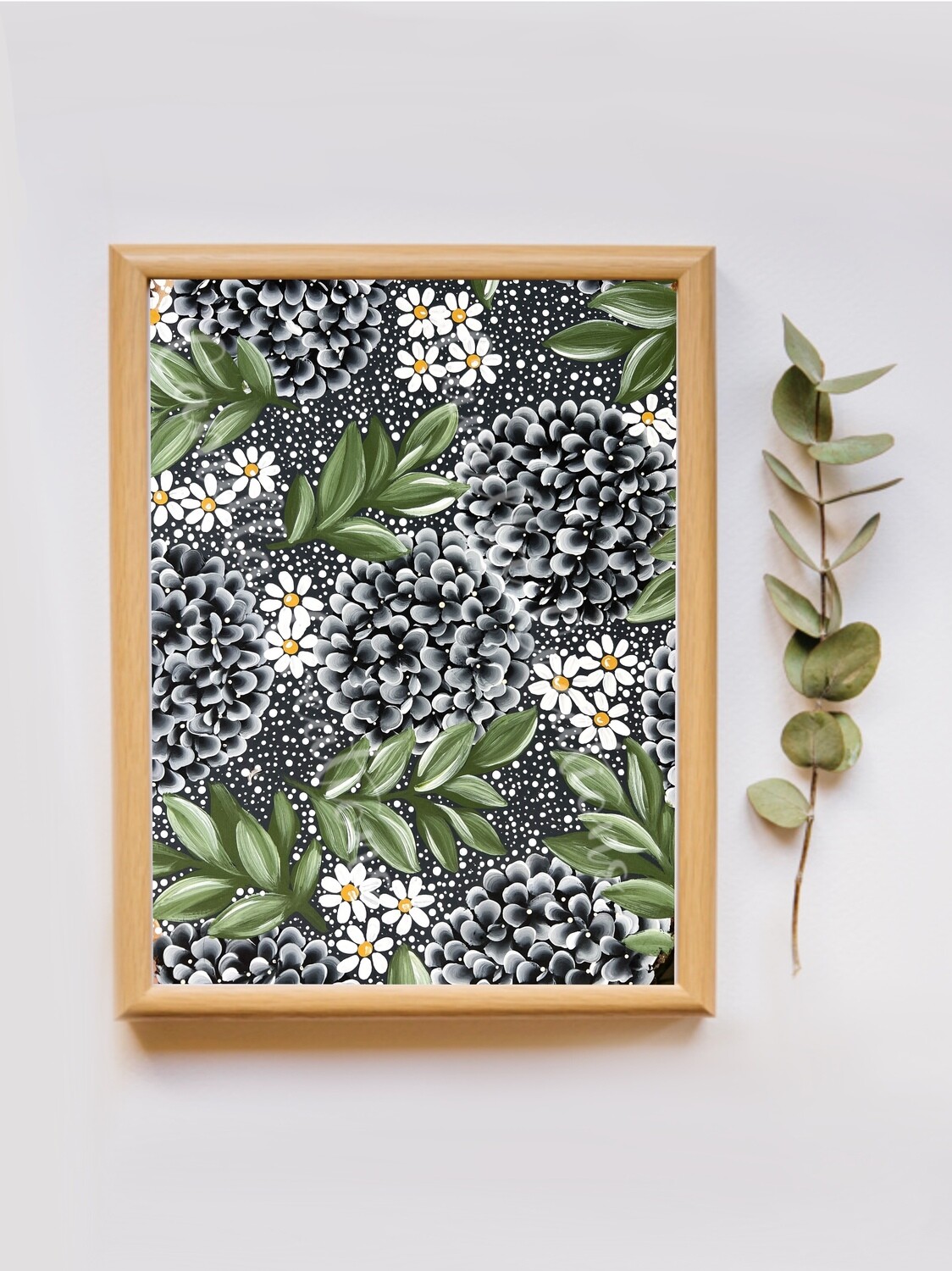 #97 Dotted Black Hydrangea Floral Print #97 Dotted Black Hydrangea Floral Print