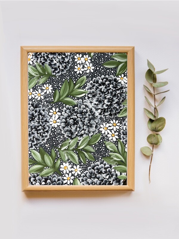 #97 Dotted Black Hydrangea Floral Print