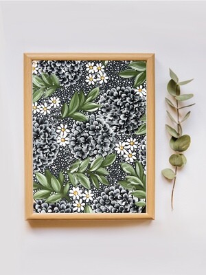 #97 Dotted Black Hydrangea Floral Print #97 Dotted Black Hydrangea Floral Print